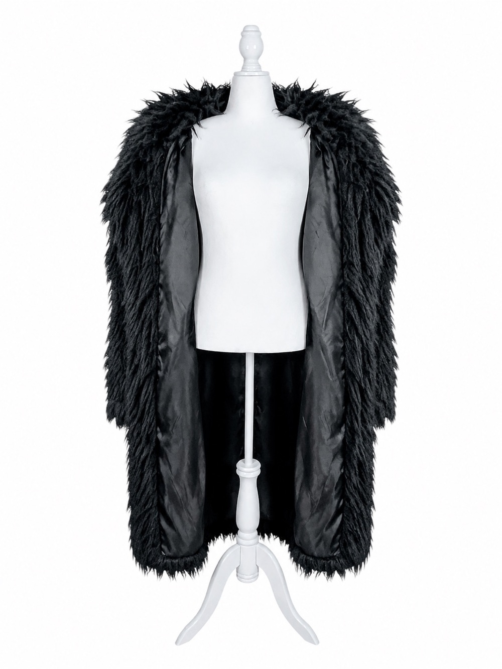 Urban Outfitters Kimchi Blue Coat Black Faux Fur Shaggy Longline Glam L NWOT - Picture 4 of 8
